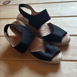 Kanna Black Espadrille Wedge Sandals